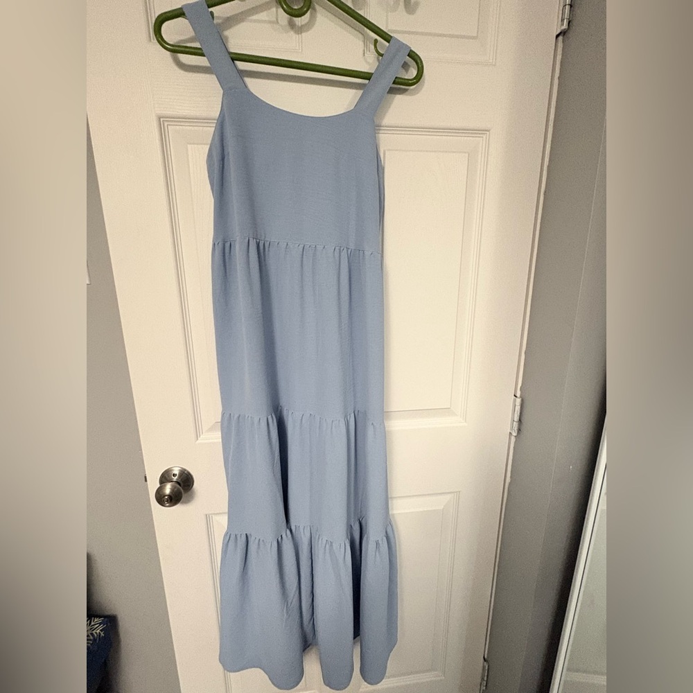 Sleeveless Light Blue Tiered Maxi Dress